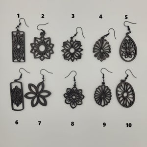 Wooden Flower Earrings - Dangle Drop Earrings - Black Wooden Earrings - Laser Cut Earrings - Bohemian Earrings - Trendy Wooden Jewelry