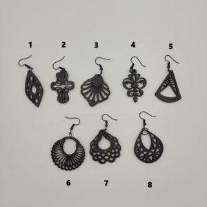 Wooden Boho Earrings - Whimsical Earrings - Laser Cut Earrings - Dangle Drop Wooden Earrings - Metallic Black Earrings - Trendy Earrings