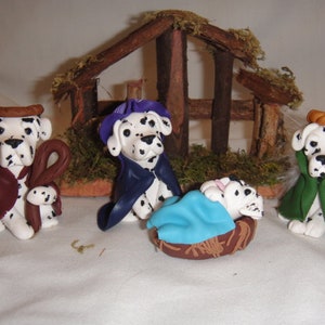 Handmade Nativity Set - Polymer Clay Nativity- Dog Figurines - Dalmatian Dog 4Pc Nativity Set - Dog Lover Gift - Unique Nativity Set