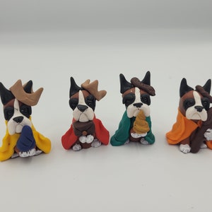 Boxer Dog Figurine - Handmade Boxer Dog - Clay Nativity Pieces - Boxer Cropped Ears Dog - 3 Wise Men & Shepherd Set - Bubaloo’s Art Figurine