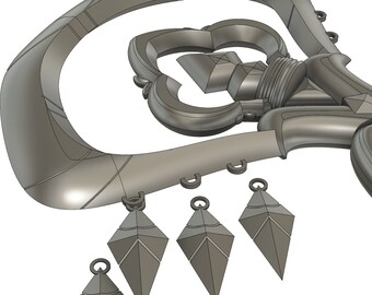 May include: A silver-colored metal pendant with a crown-like design and multiple dangling teardrop-shaped charms.