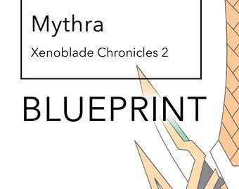 May include: A digital illustration of a character named Mythra from the video game Xenoblade Chronicles 2. The image features a stylized depiction of Mythra's weapon, a large, glowing sword with intricate details.