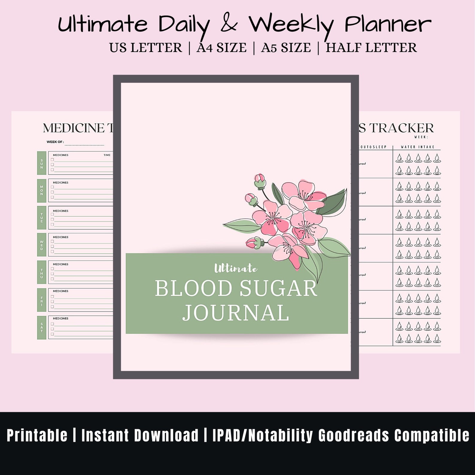 Printable Diabetes Log Digital Blood Glucose Tracker Daily - Etsy