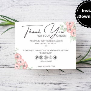 Printable Floral Business Thank You Card, Watercolor Business Card ...