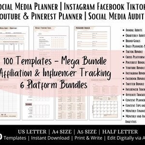 Social Media Planner, Small Business Planner, Printable Tiktok Planner, Instagram & Facebook Tracker, Youtube Content Planner PDF