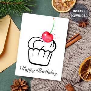 Tarjeta de cumpleaños imprimible, tarjeta de cumpleaños minimalista con sobre imprimible, tarjeta de felicitación 5x7, tarjeta de cumpleaños digital imprimible