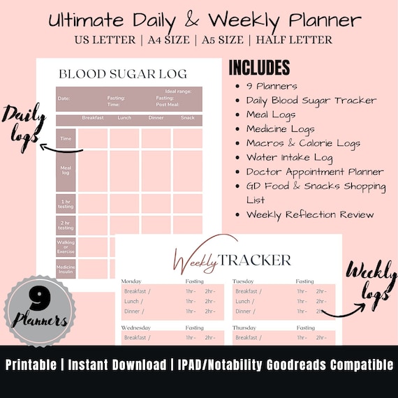 Printable Gestational Diabetes Log Pregnancy Blood Glucose | Etsy