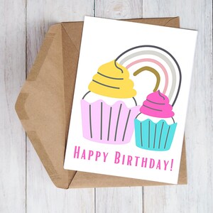 Druckbare Kindergeburtstagskarte, lustige Karte, Cupcake-Wunsch, alles Gute zum Geburtstagskarte für Kind, 5x7-Grußkarte, druckbarer Umschlag, Geburtstagswunsch