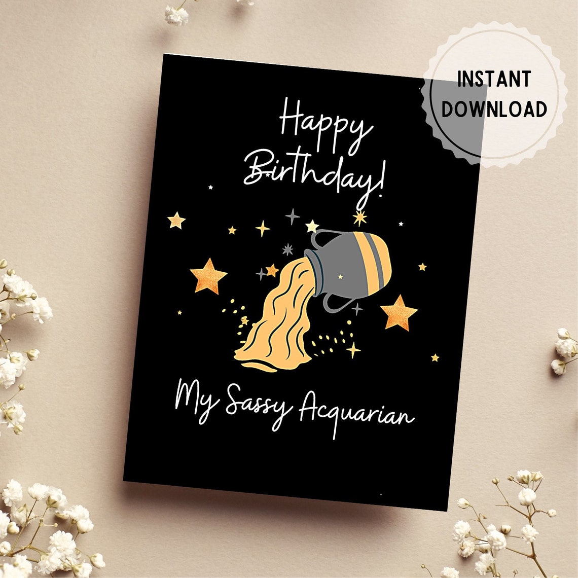 Printable Birthday Aquarian, Birthday Card for Mom, Printable Zodiac ...