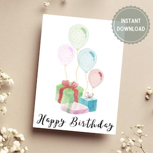 Druckbare Kindergeburtstagskarte, digitale Ballonkarte, alles Gute zum Geburtstagskarte für Kind, 5x7 Grußkarte, druckbarer Umschlag, Geburtstagswunsch