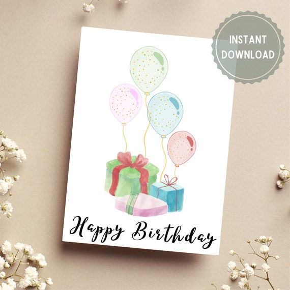 Printable Children's Birthday Card Digital Balloon Card | Etsy