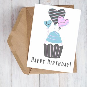 Tarjeta de cumpleaños para niños imprimible, tarjeta divertida, deseo de cupcake, tarjeta de feliz cumpleaños para niños, tarjeta de felicitación 5x7, sobre imprimible, deseo de cumpleaños