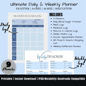 Printable Gestational Diabetes Log, Pregnancy Wellness Journal, Blood Glucose Tracker, Blood Sugar log, Meal Log, Doctors Appointment log