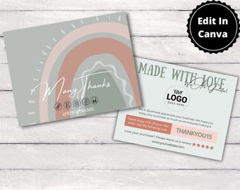 Tarjeta de agradecimiento empresarial Boho, tarjeta de visita de agradecimiento del cliente, plantilla de agradecimiento por la empresa, tarjeta de visita de agradecimiento editable imprimible