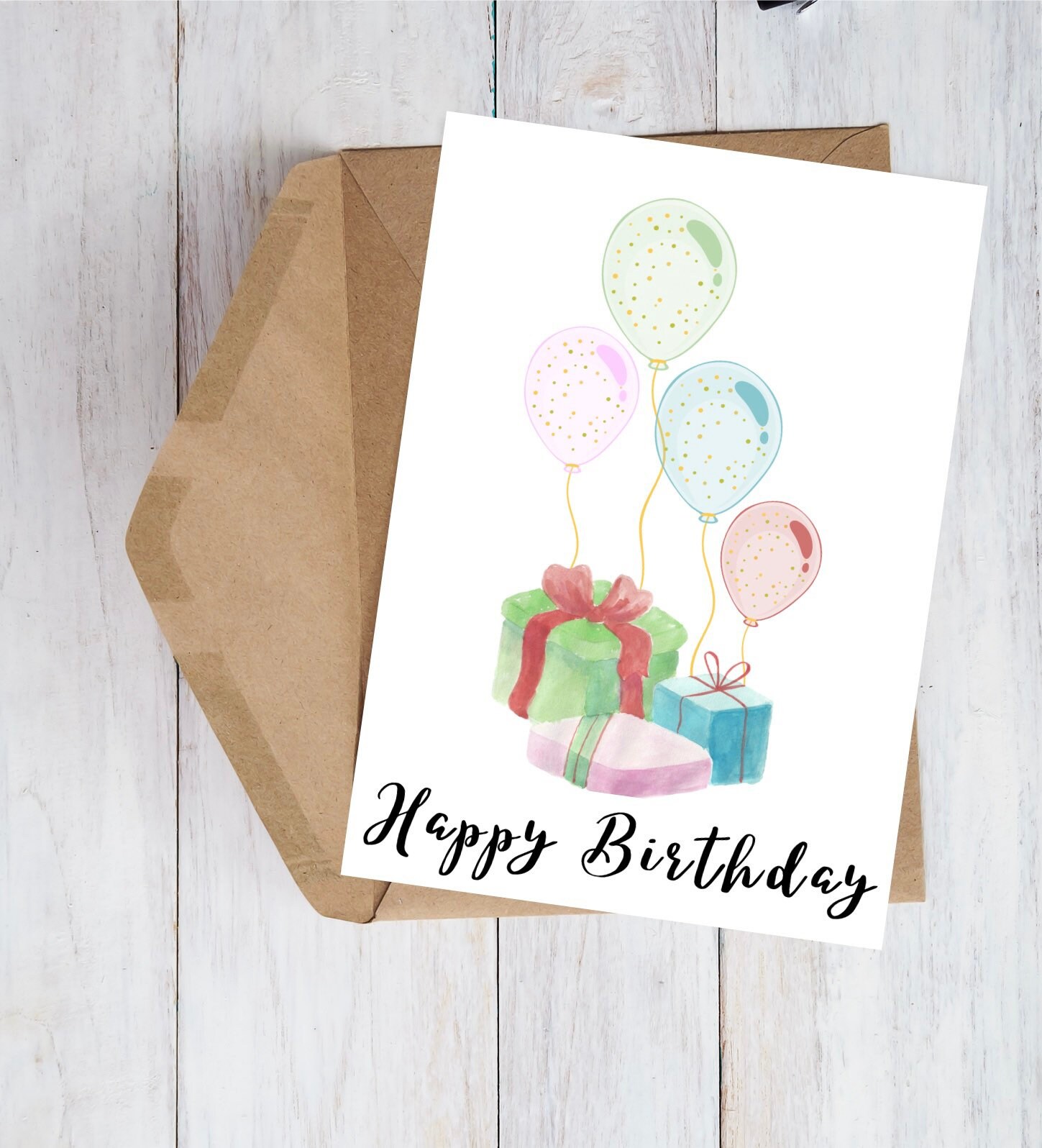 Printable Children's Birthday Card, Digital Balloon Card, Happy ...