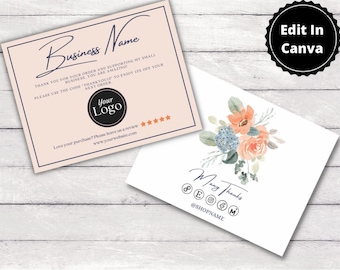 Gracias por su pedido, tarjeta de agradecimiento de Etsy, agradecimiento para pequeñas empresas, agradecimiento floral, plantilla de tarjeta de agradecimiento, gracias por la compra