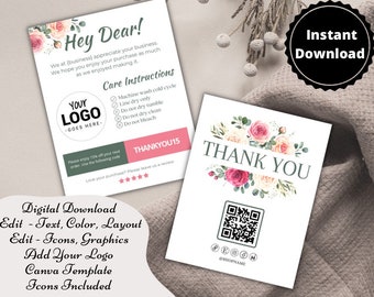 Printable Clothing Care Canva Template, Editable Washing Instructions Card For Dress, Shirt Care Card, Clothing Care Card, Tshirt Care Card