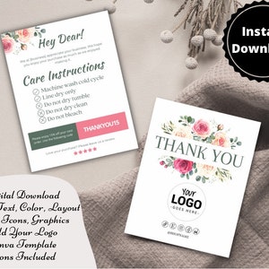 Printable Clothing Care Canva Template, Editable Washing Instructions Card For Dress, Shirt Care Card, Clothing Care Card, Tshirt Care Card