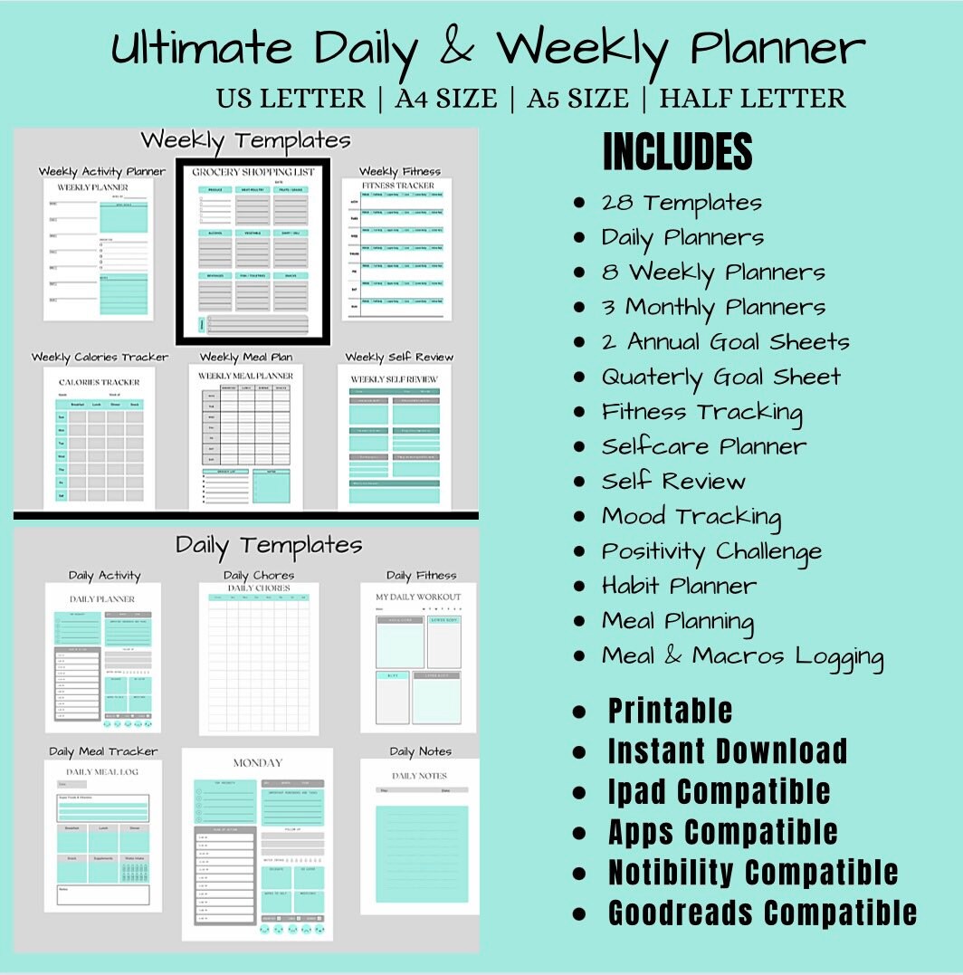Daily Planner Printable Digital Planner Weekly Planner - Etsy