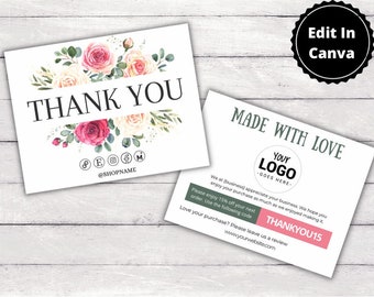 Tarjetas de agradecimiento para pequeñas empresas imprimibles, tarjetas de agradecimiento comerciales, tarjeta de agradecimiento editable para insertar, plantilla de tarjeta de agradecimiento imprimible