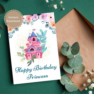 Tarjeta de cumpleaños imprimible, tarjeta de cumpleaños para niños, princesa imprimible, tarjeta de feliz cumpleaños para niños, tarjeta de felicitación 5x7, tarjeta de cumpleaños digital