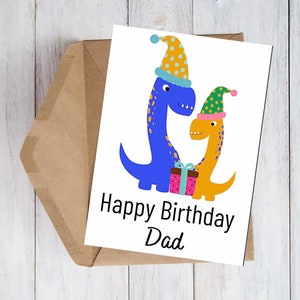 Tarjeta de cumpleaños imprimible para papá, tarjeta divertida, tarjeta de felicitación de dinosaurio, feliz cumpleaños papá, tarjeta de felicitación 5x7, sobre imprimible, deseo de cumpleaños