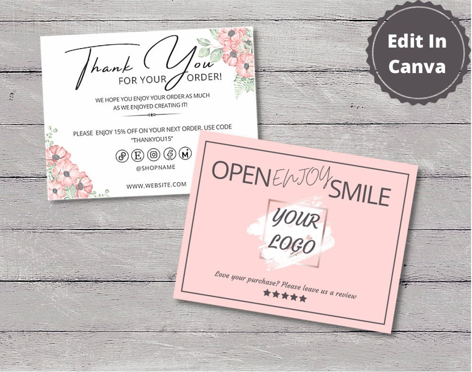 Printable Floral Business Thank You Card, Watercolor Business Card ...
