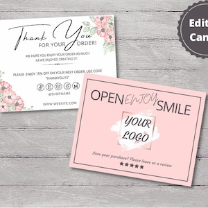 Printable Floral Business Thank You Card, Watercolor Business Card ...