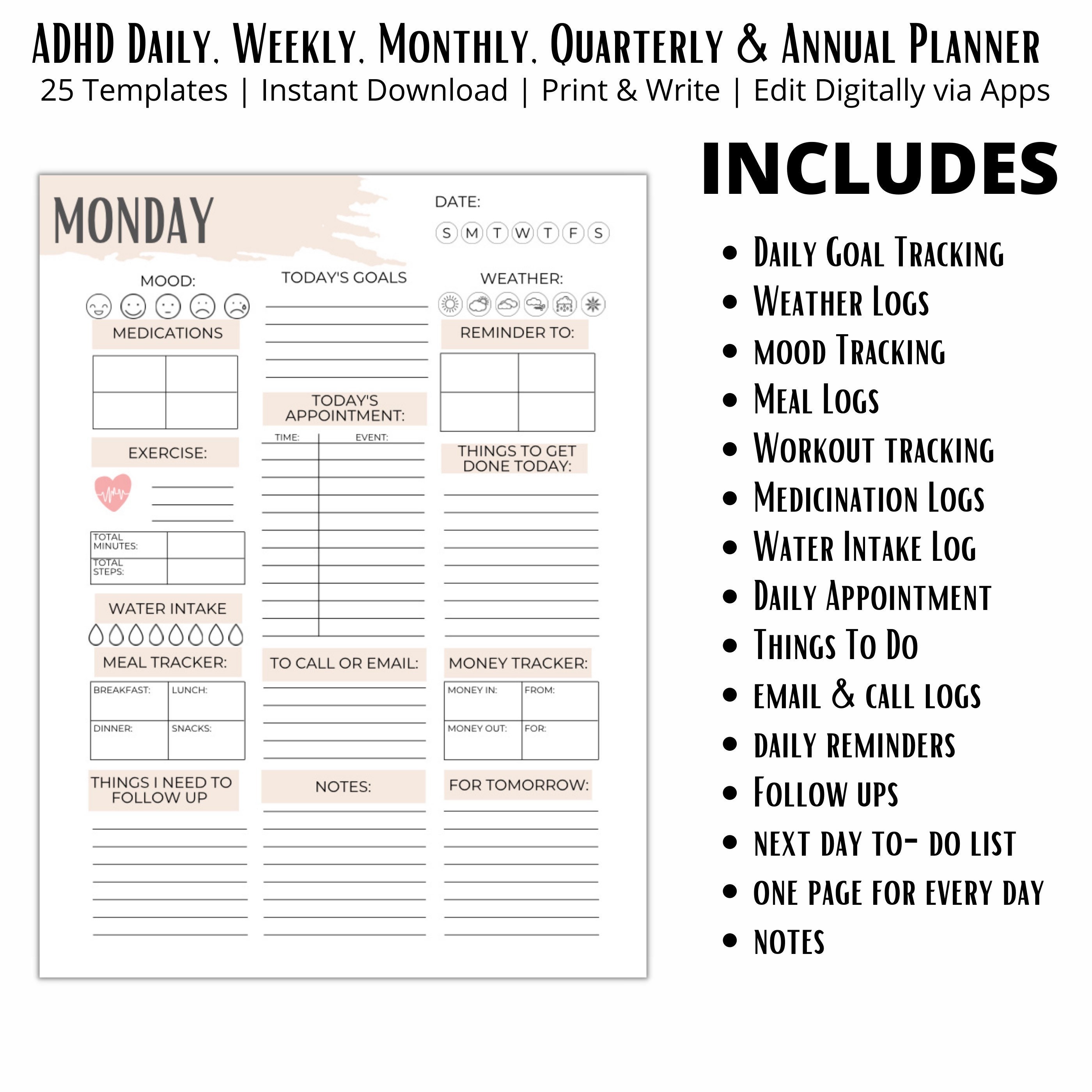 The Adhd Journal Planner For Adults 6 Month Undated Weekly Daily Full Focus Planner Organizer Notebook Organizing So