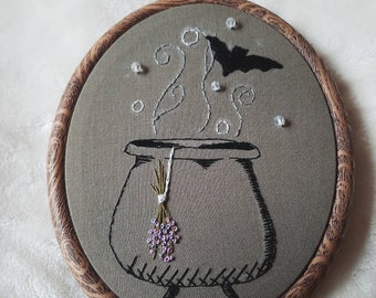 Toil and Trouble - 5" oval embroidery hoop art