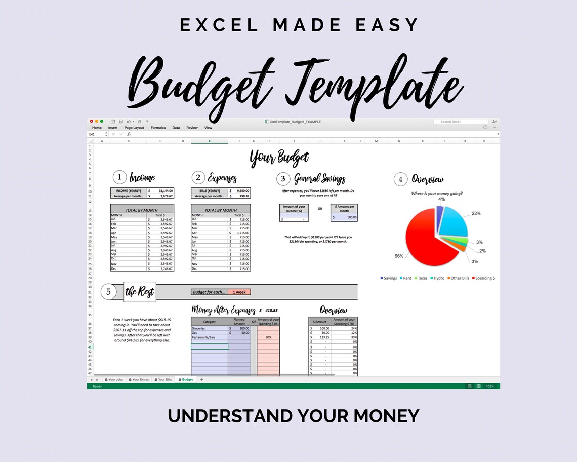 Instant Download Excel Budget Template Personal Budget Etsy