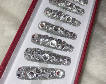 You Remind Me/Austrian Swarovski crystals Reflective Glitter/Handmade/bling/sparkly nails/drama nails/press on nails/Extra long nails