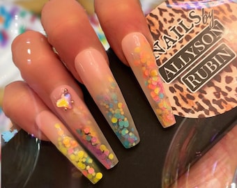Killer Queen/Confetti Encapsultated Rainbow Press on Nails/Cupcake sprinkles/Party Birthday Nails/Summer time nails