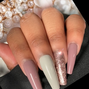 Groove Me/Neutral Erdfarben Nägel mit Glitzer/Press on Nails/Kleber auf Nagel/Glitzernägel