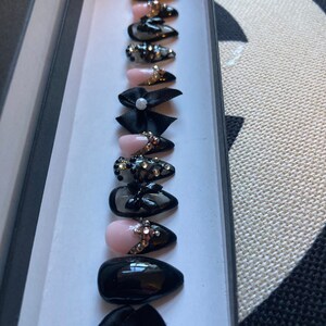 Can't Let You Go/Stunning Black Smoke Jeweled Bling French Press On Nails with Bows/Apres Nails/Vampy Nails/ Extra Long Nails/XXXL Fauxnails image 7