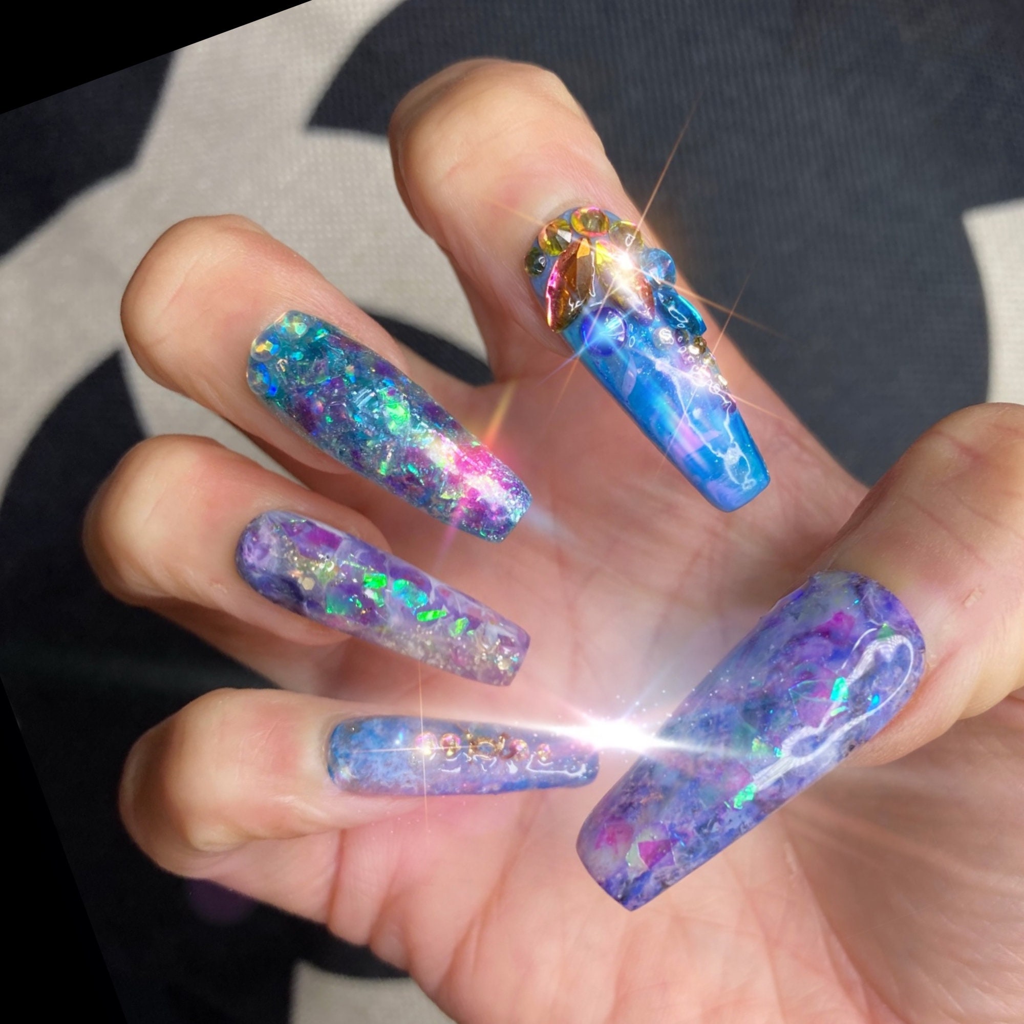 Sparkle Marble 5D Nails with a Mermaid Glow