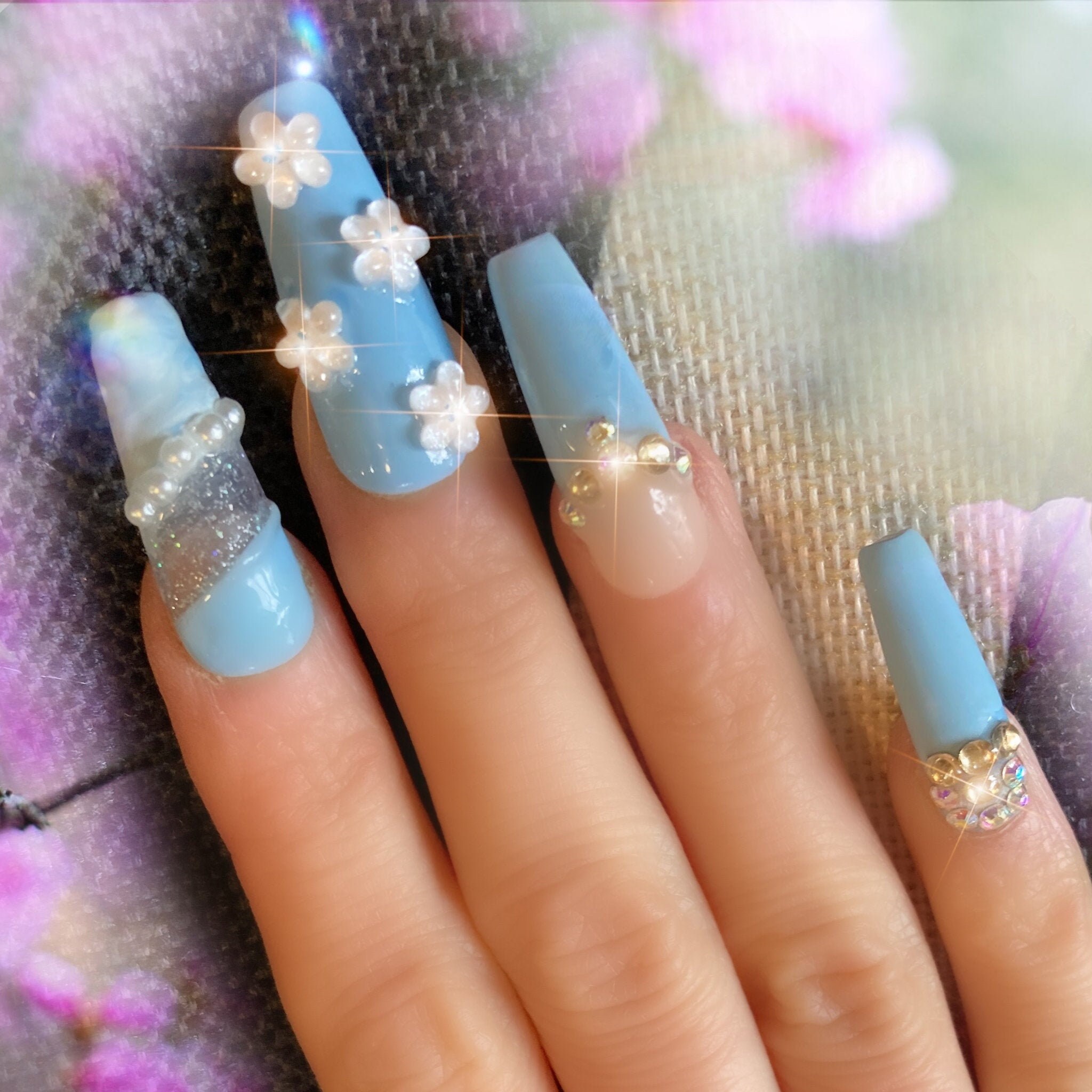 Kawaii Powder Baby Blue Press On Nails Snatched Sexy Nailsw Etsy