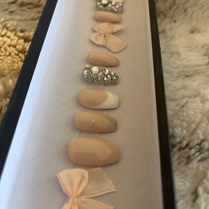 Tender Love/Perfect Bride Wedding press on nails/Swarovski crystals Beige or Pink/Pick your perfect length/custom/short/medium/extra long image 10