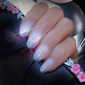 Marry Me/Elegant Bride gradient reflective glitter and clear press on nails