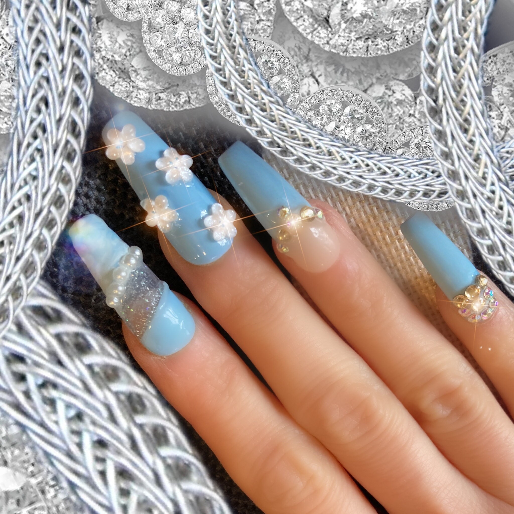 Summertime Snatched Press On Nails Baby Blue W 3d Etsy Summertime Snatched Press On Nails Baby Blue W 3d Etsy