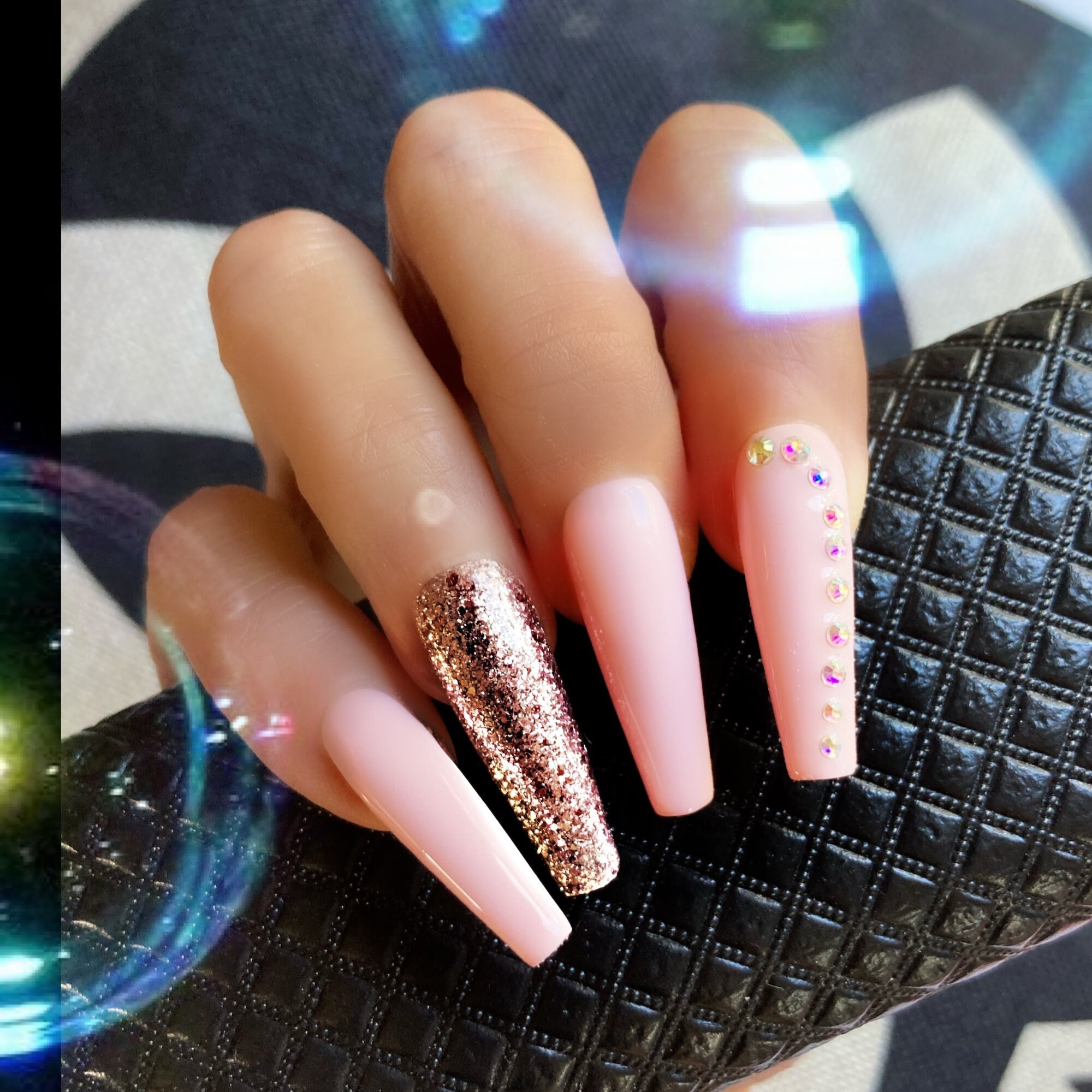 Baby Girl Pale Pink With Rose Gold Accent Press on Fake Nails/ - Etsy Baby Girl Pale Pink With Rose Gold Accent Press on Fake Nails/ - Etsy