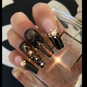 Can't Let You Go/Stunning Black Smoke Jeweled Bling French Press On Nails with Bows/Apres Nails/Vampy Nails/ Extra Long Nails/XXXL Fauxnails image 3