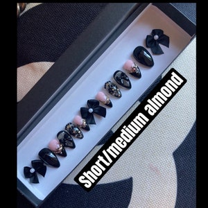 Can't Let You Go/Stunning Black Smoke Jeweled Bling French Press On Nails with Bows/Apres Nails/Vampy Nails/ Extra Long Nails/XXXL Fauxnails image 6