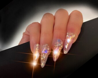Double Fantasy/Iced Lavendar Aurora crystals Glam Luxury Press on Nails