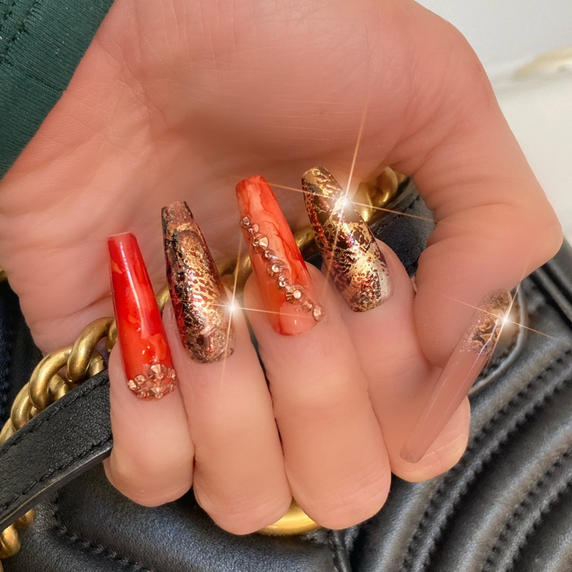 Bronze Goddess Vibes Press On Nails Orange Marble W Bronze Etsy Ireland
