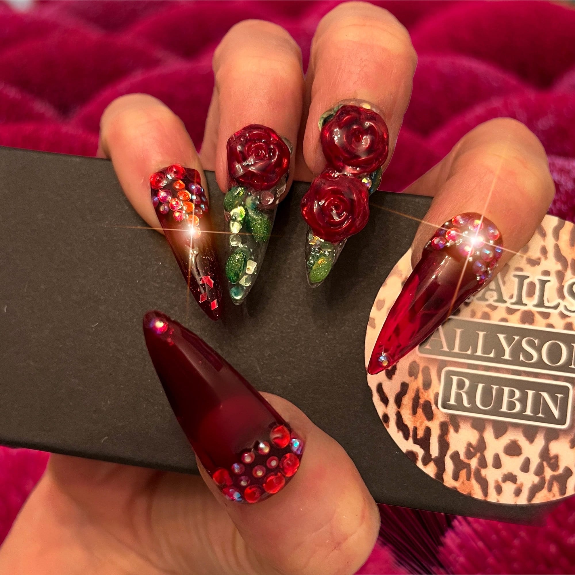 Sexy Classy Red Nails With Oversized Rhinestone Jewelry Clusters/gel Press  on Luxury Nails/glamour Nails -  Norway