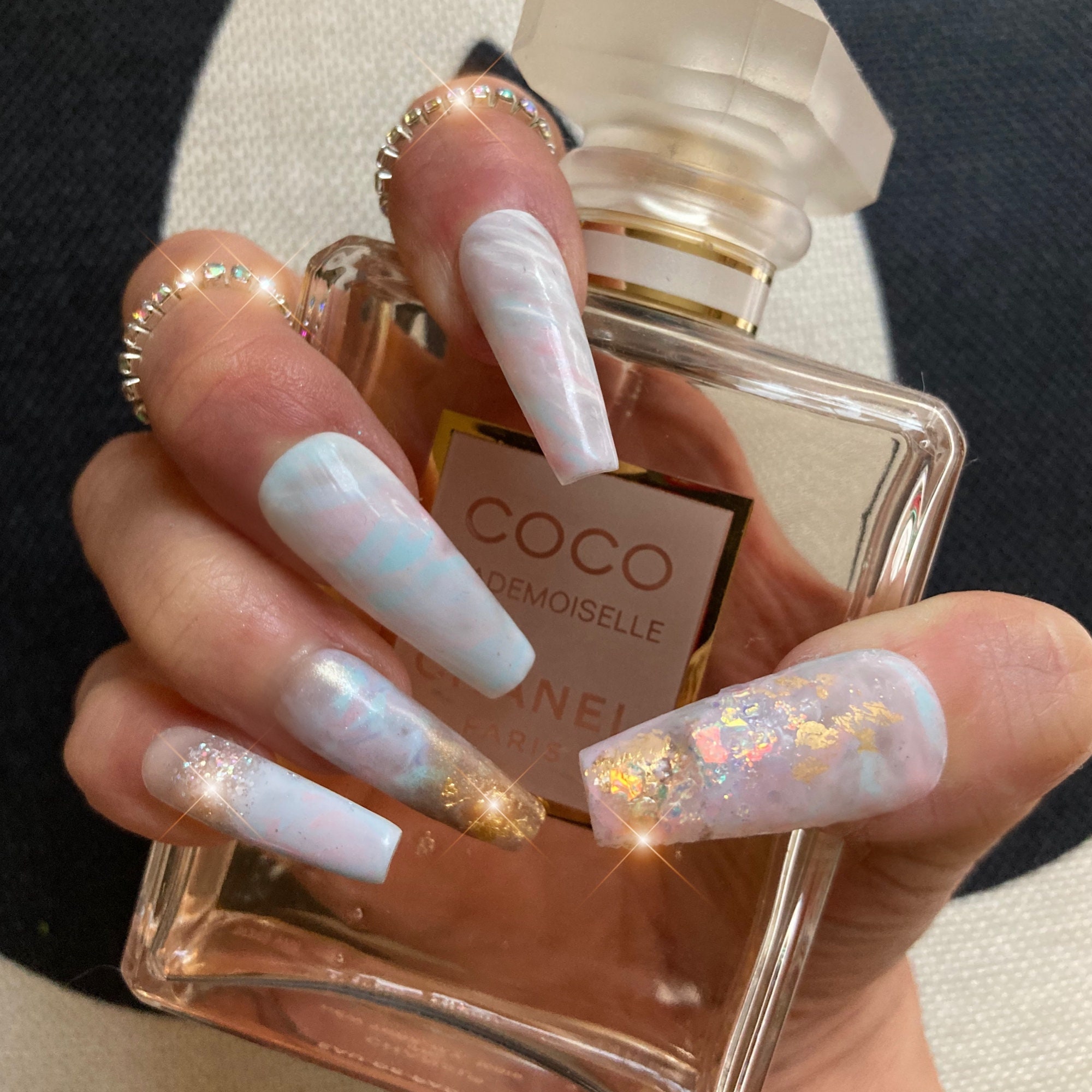 COCO print Press on Nails  Luxury nails, Chanel nails design, Best acrylic  nails