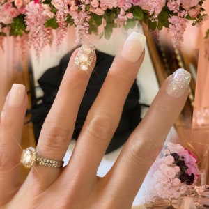 Tender Love/Perfect Bride Wedding press on nails/Swarovski crystals Beige or Pink/Pick your perfect length/custom/short/medium/extra long image 1