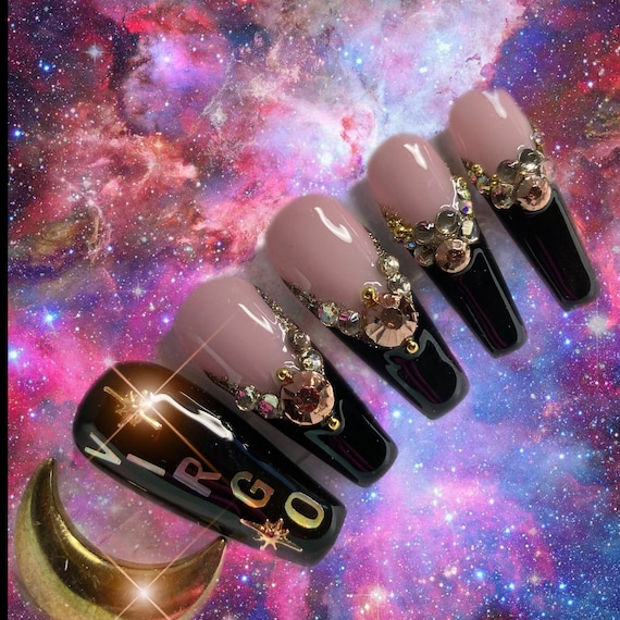 Astrology Zodiac Sign Nails/birthday Nails/apres Nails/pink - Etsy