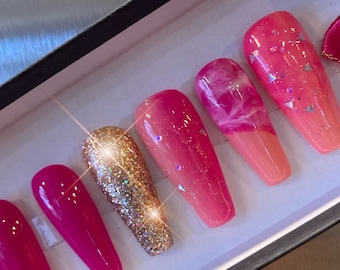 Vivrant Thing/Snatched Peach and Pink Ombré Glitter Press on Nails